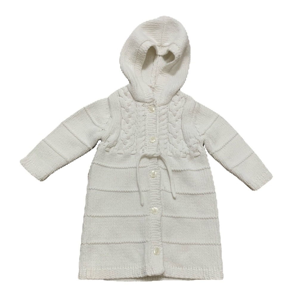 Janie and Jack Long Cableknit Cardigan Hooded Button Front 12-18 months